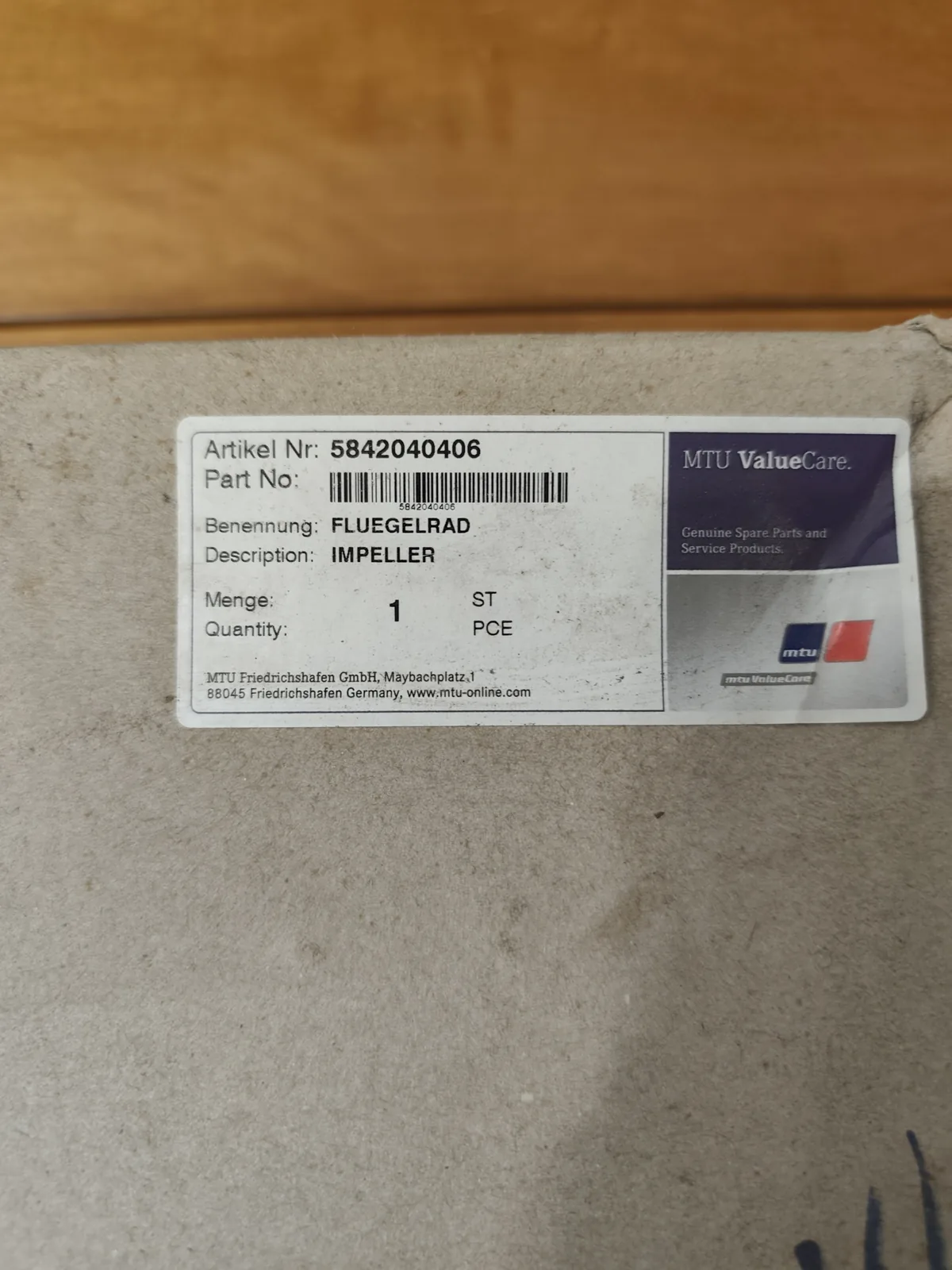 MTU 5842040406 Sea Water Pump Impeller – MTU ValueCare, Original Packaging