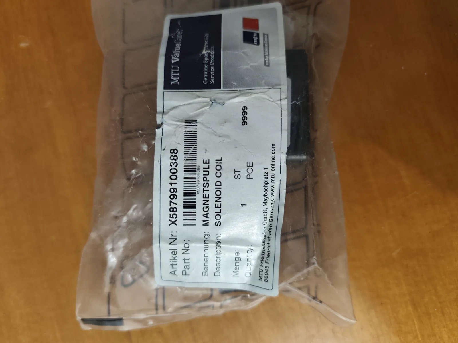 MTU X58799100388 Solenoid Coil (Magnetspule) – MTU ValueCare, Sealed